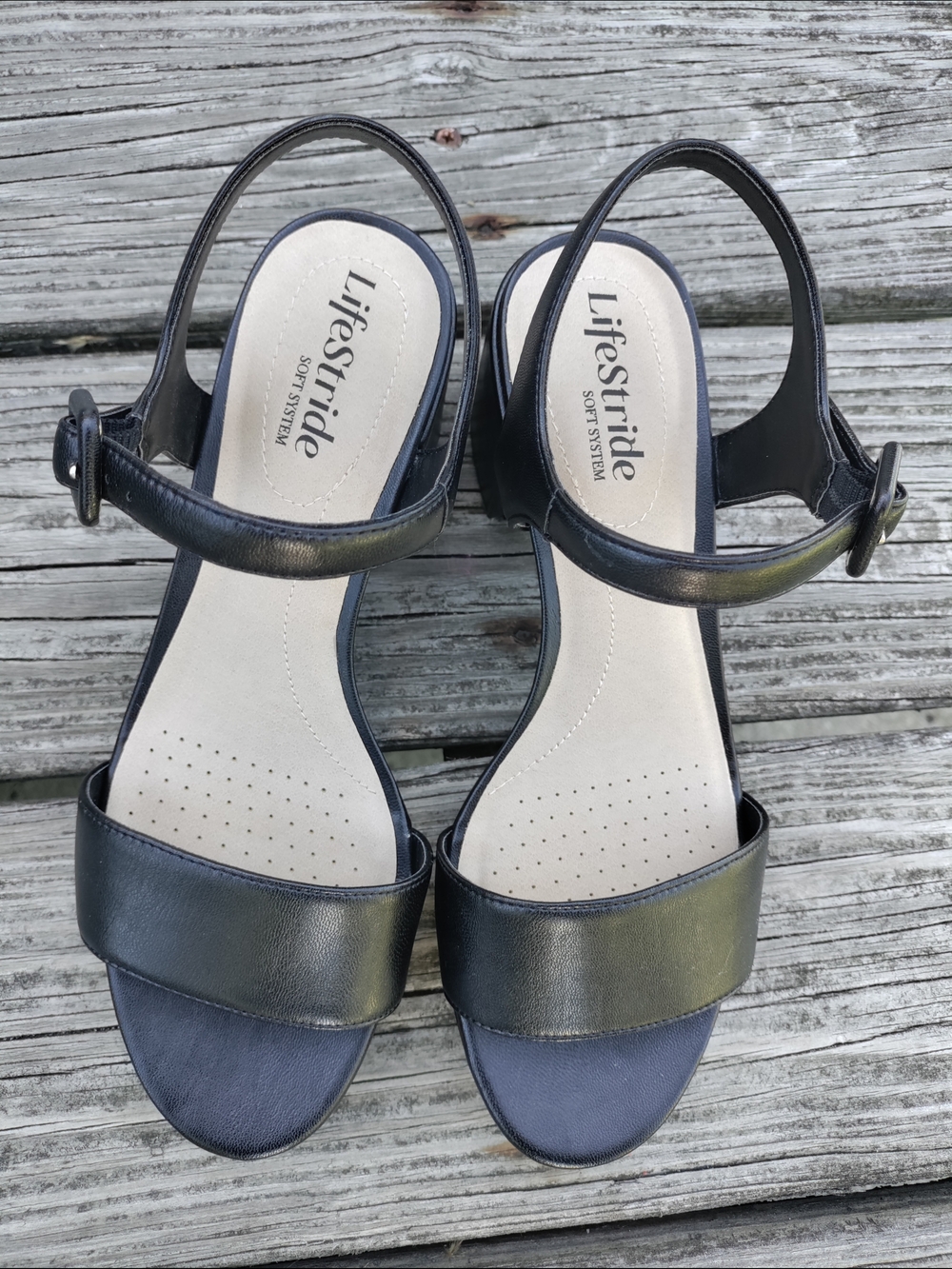 Women's NWOT LifeStride Rhythm Open-Toe Slingback Sandals in Black Size 8M